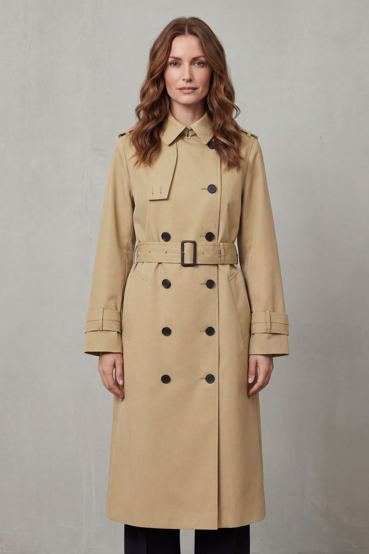 Women's Classic Double-Breasted Trench Coat in Neutral Tones