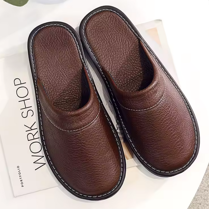 Men's Leather Slip-On House Slipper with Cushioned Insole
