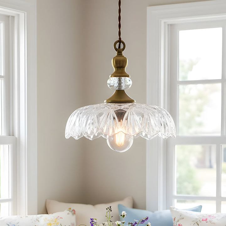 Sylvie Vintage Glass Brass Flower Pendant Light