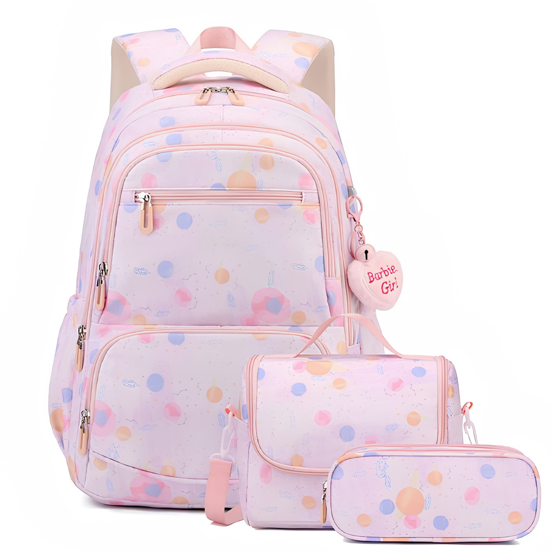 Campus Companion Three-Piece Backpack Set with Cartoon Print