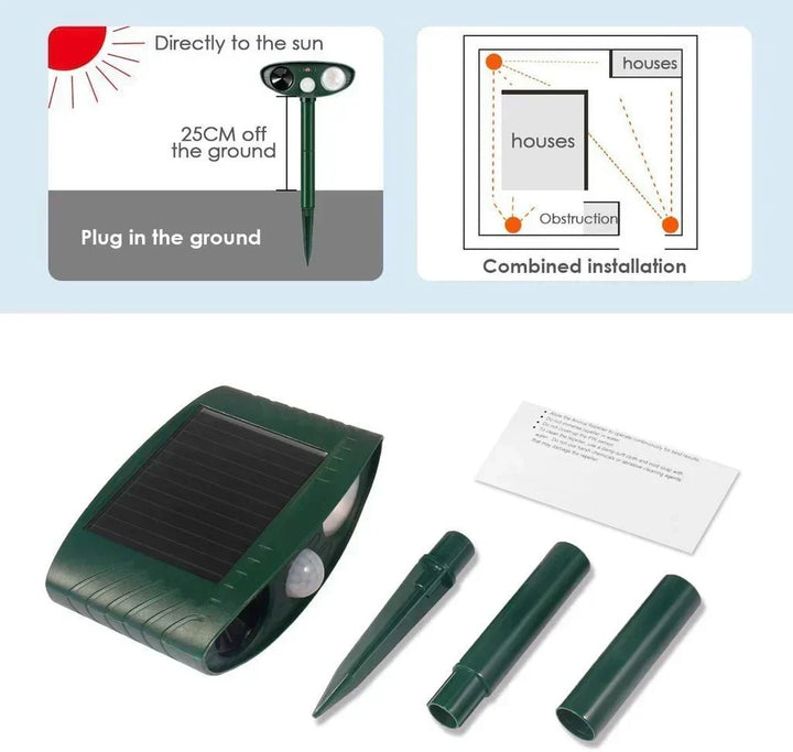 Solar Motion-Activated Ultrasonic Animal Deterrent for Gardens and Yards