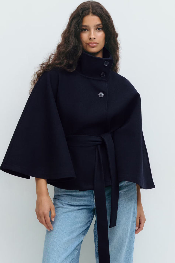 Cape Jas Dames Regular Fit High Collar Bow Belt Winter