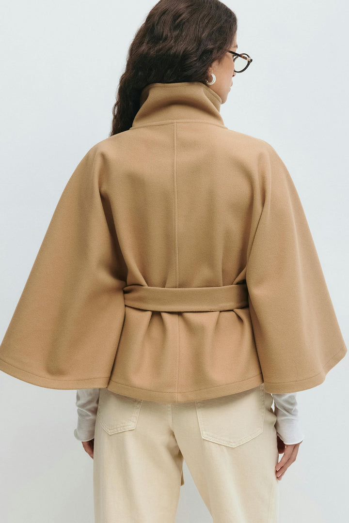 Cape Jas Dames Regular Fit High Collar Bow Belt Winter
