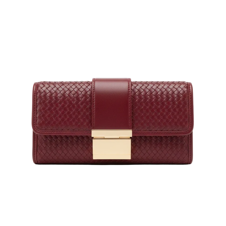 Auryn – Women’s Woven Clutch Bag with Structured Flap and Gold-Tone Hardware