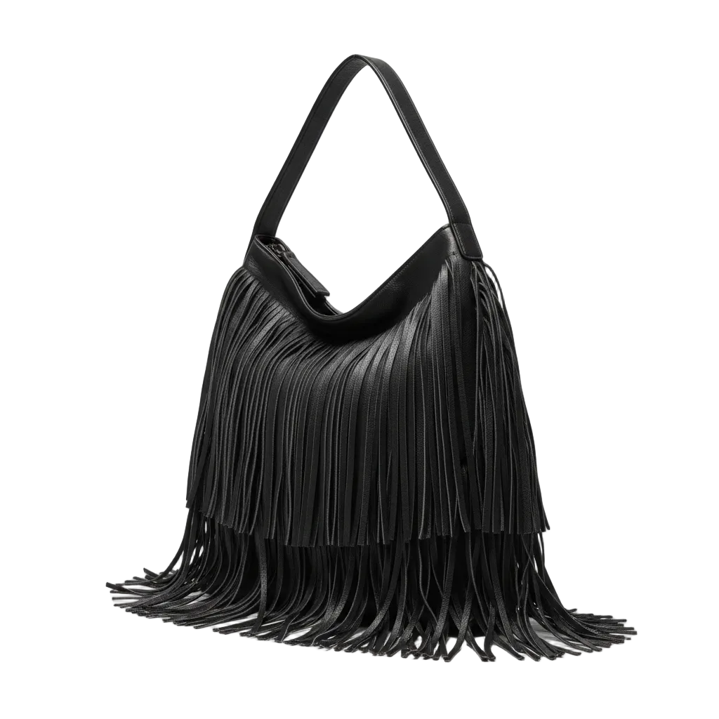 Jessa – Women’s Faux Leather Fringe Handbag with Slouchy Silhouette and Shoulder Strap