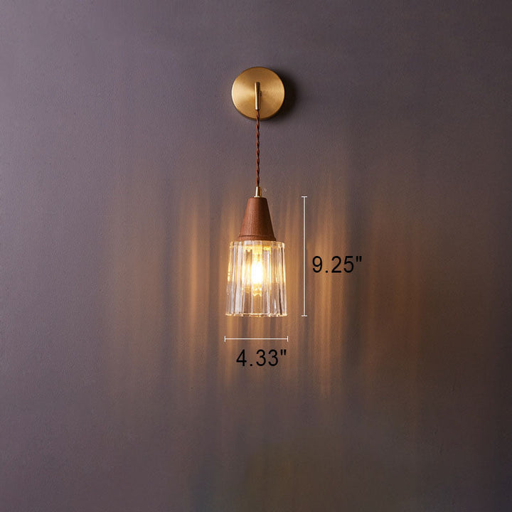 Traditional Japanese Walnut Glass Copper Cylinder 1-Light Wall Lamp
