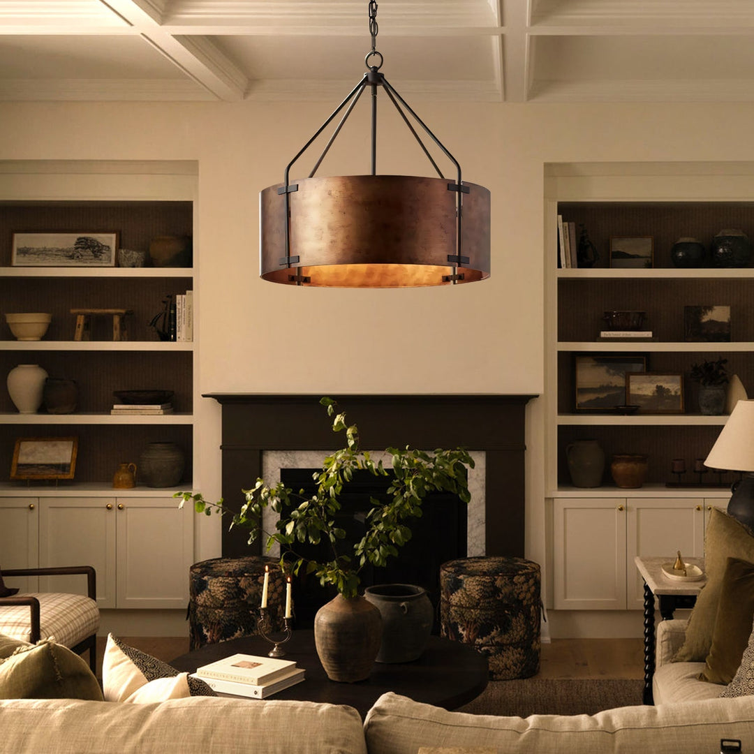 Rustic Bronze Industrial Drum Shade Pendant Light