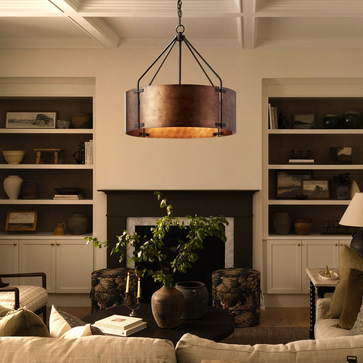 Rustic Bronze Industrial Drum Shade Pendant Light