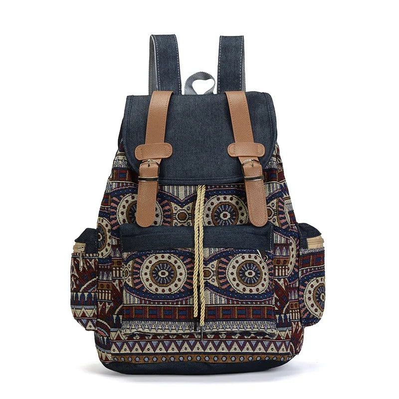 Zara – Boho Canvas Backpack for Women, Ethnic Print