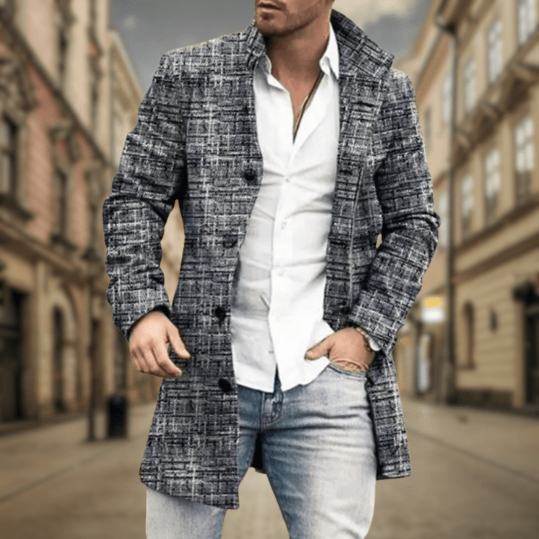 Classic Longline Button-Front Winter Coat for Men