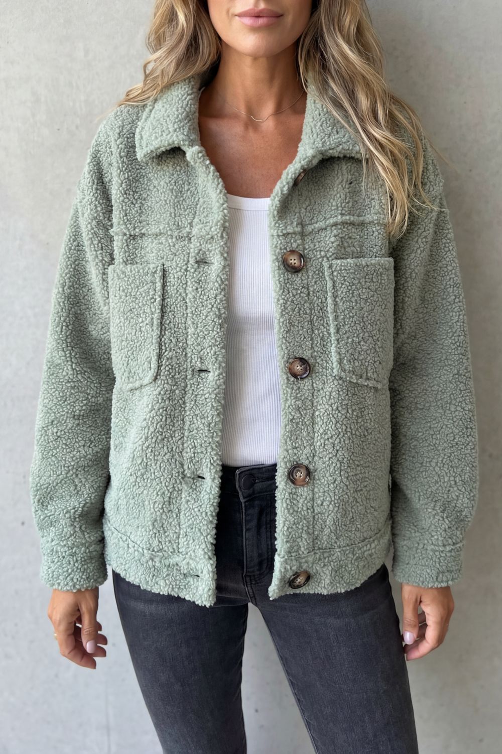 Women's Textured Fleece Button-Up Jacket – Warm & Comfortable Layering Piece