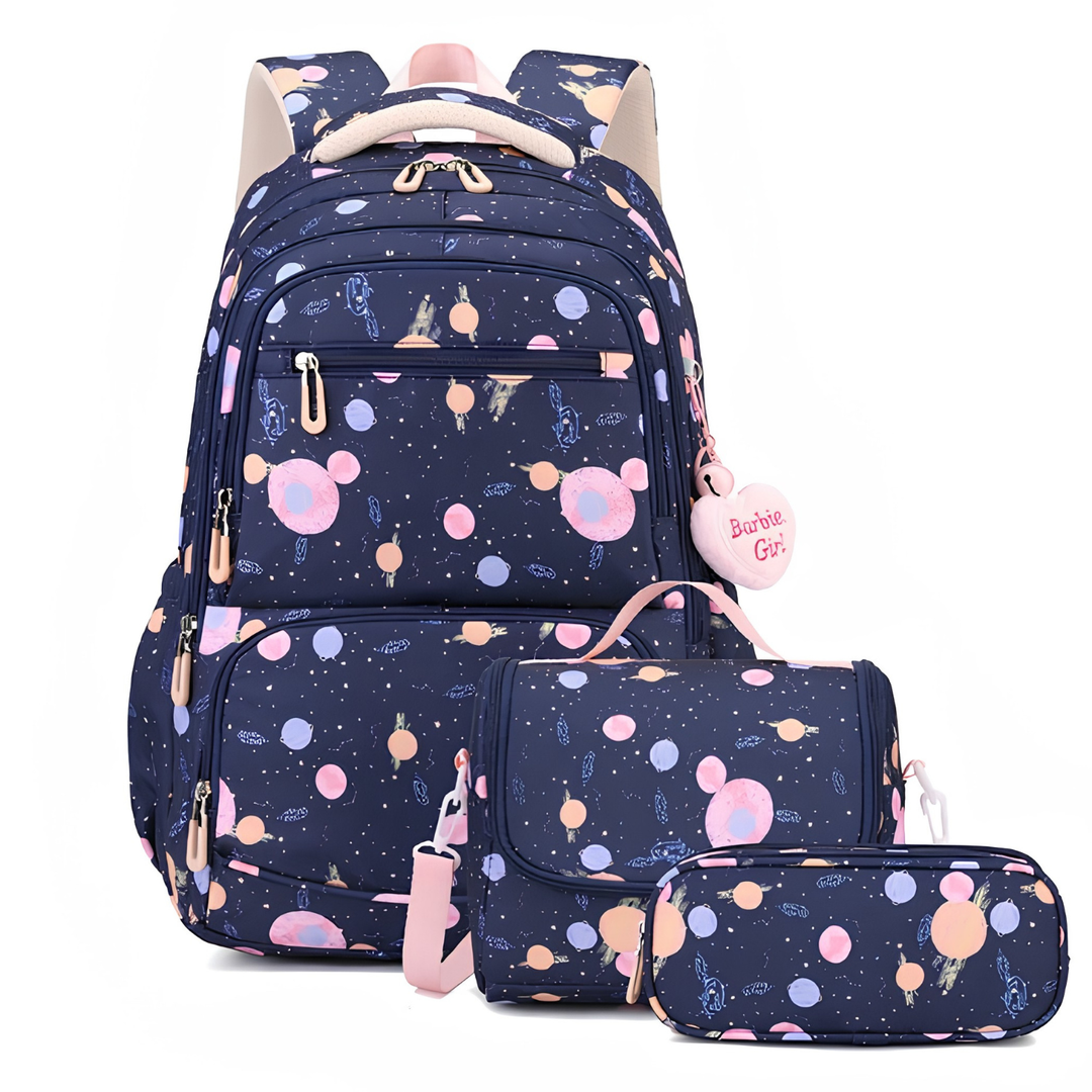 Campus Companion Three-Piece Backpack Set with Cartoon Print