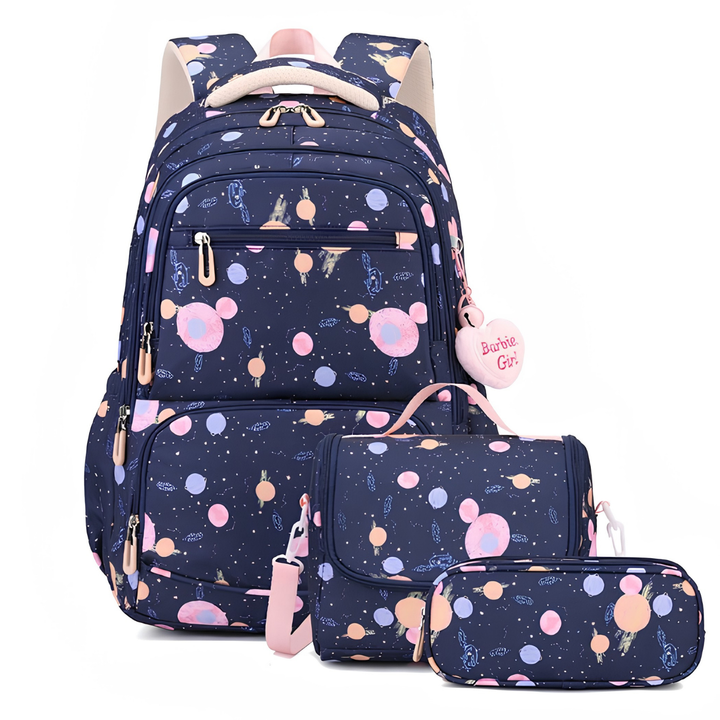 Campus Companion Three-Piece Backpack Set with Cartoon Print
