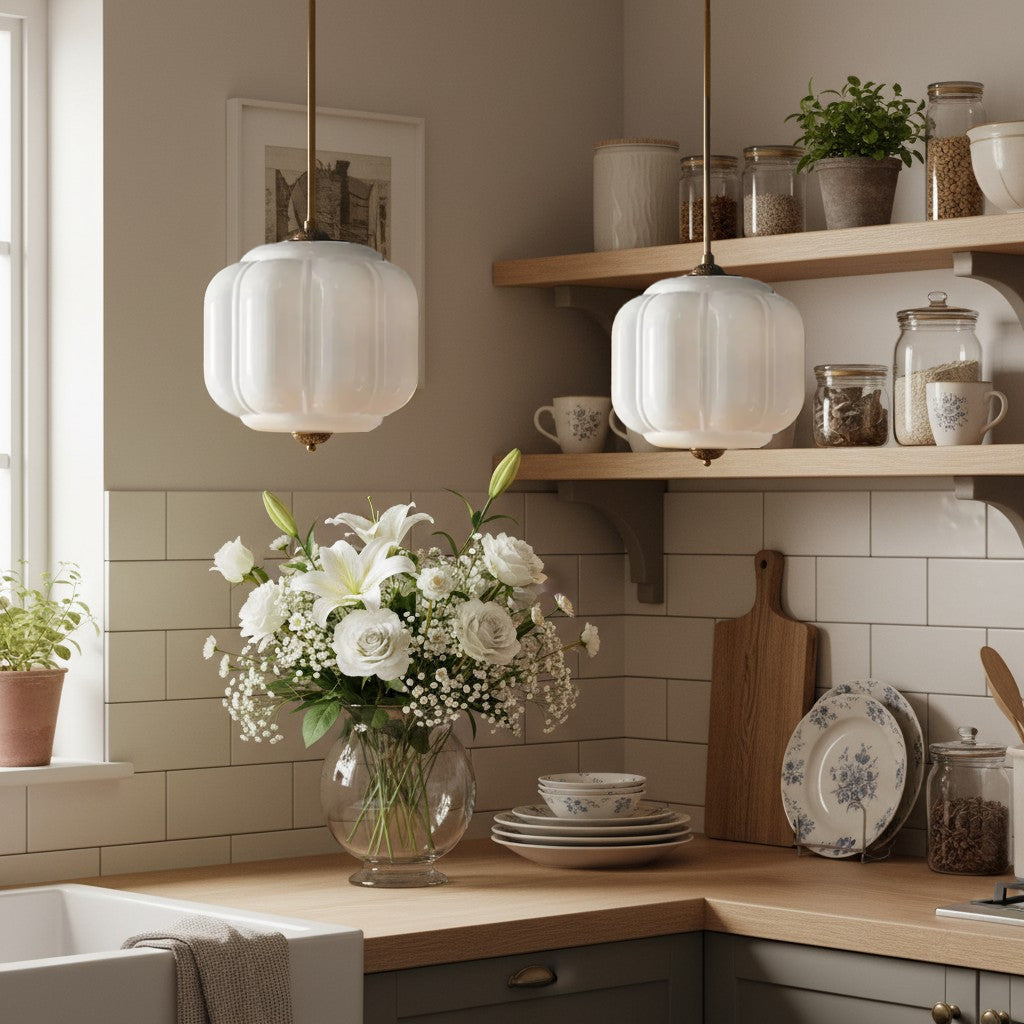 Lumi Vintage Milk Glass Oiled Brass Eloise Pendant Light