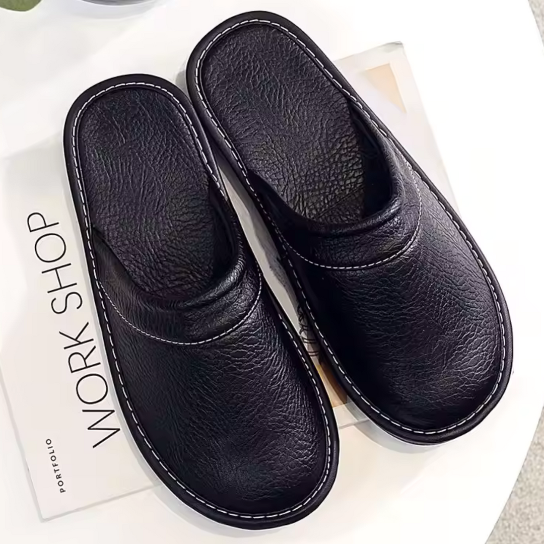 Men's Leather Slip-On House Slipper with Cushioned Insole