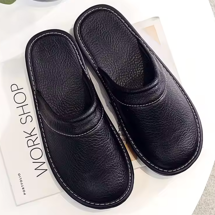Men's Leather Slip-On House Slipper with Cushioned Insole
