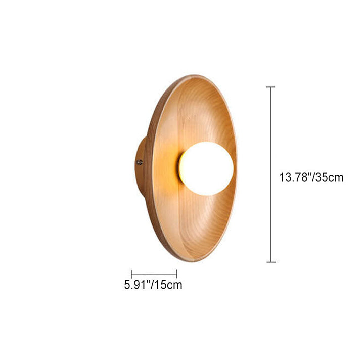 Modern Minimalist Round Disc Solid Wood 1-Light Wall Lamp