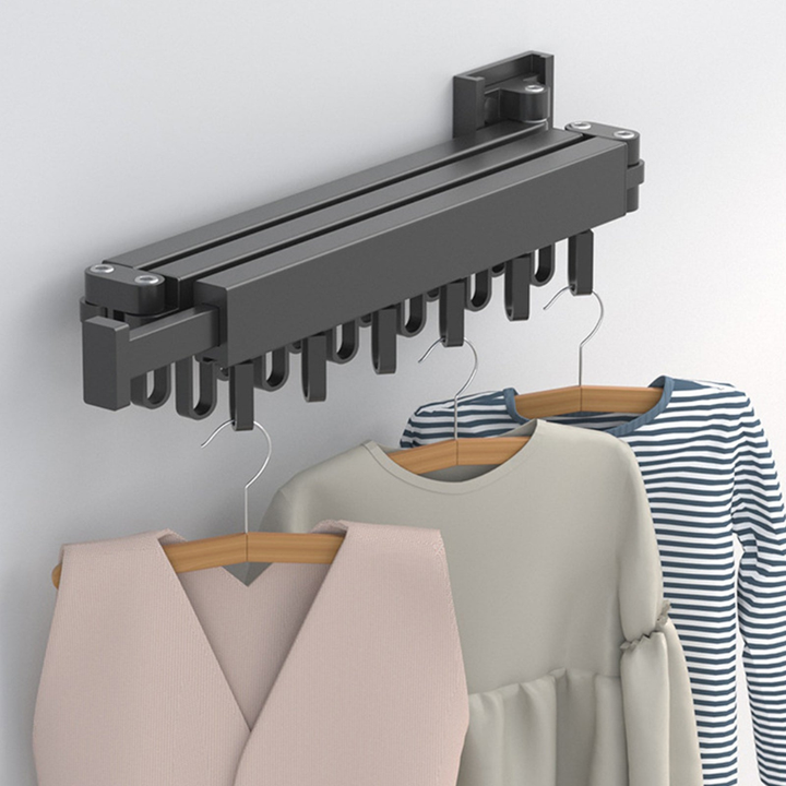 Wall-Mounted Tri-Fold Aluminum Clothes Drying Rack with Telescopic Extension