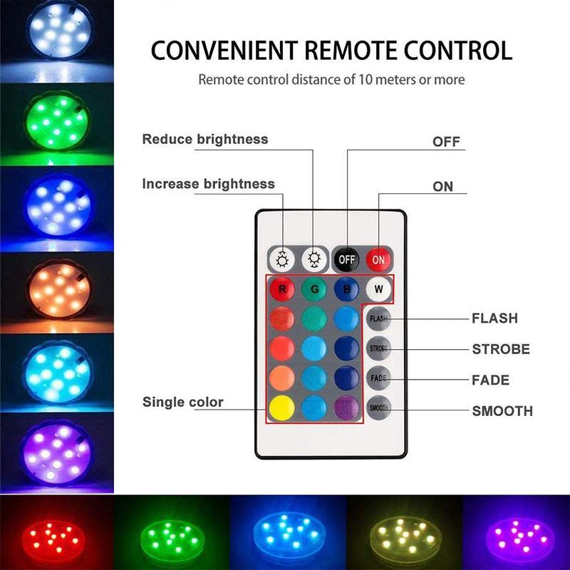 Remote Control Submersible LED Pool Light with Suction Cups - 12 Color Modes
