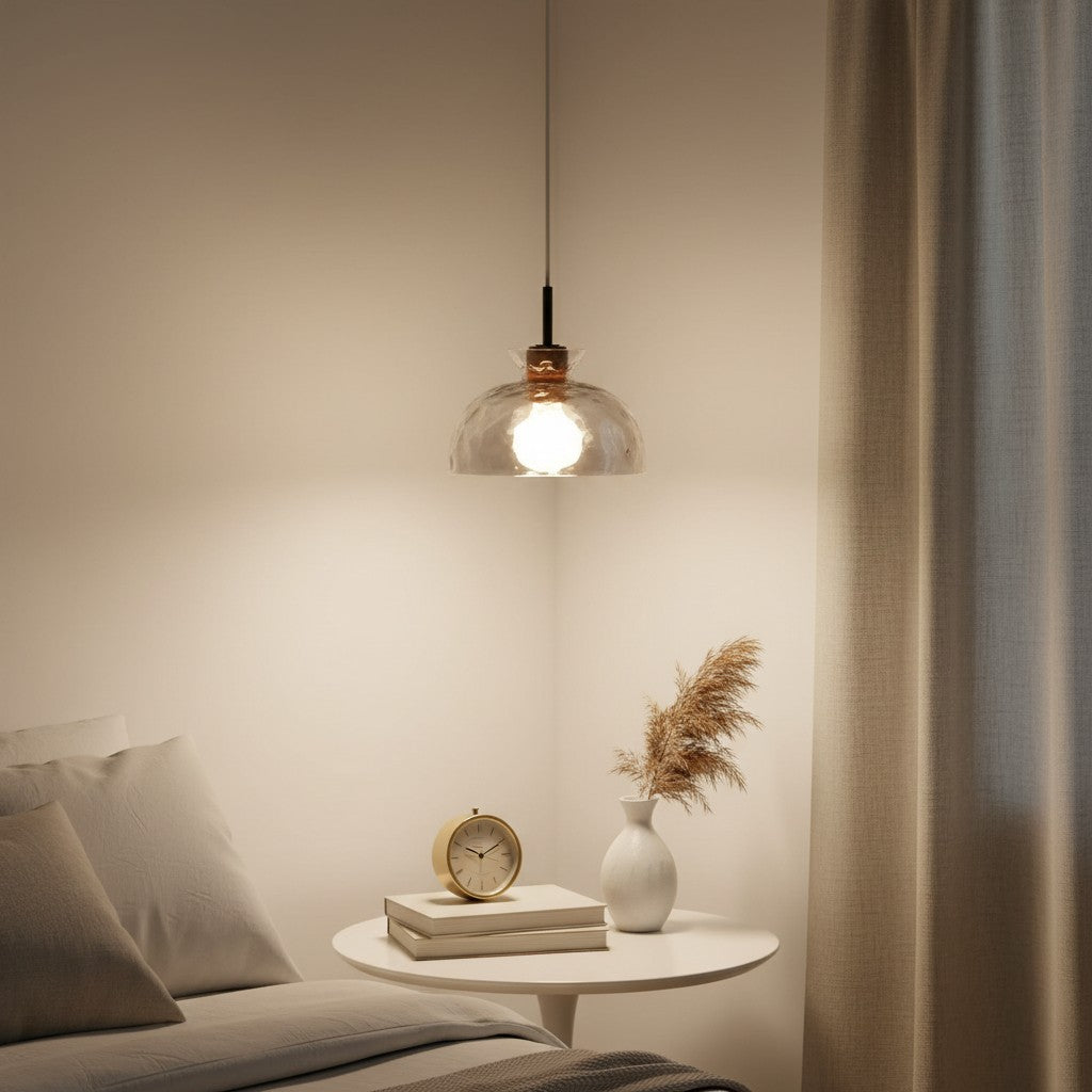 Vale Farmhouse Hammered Glass Dome Pendant Light