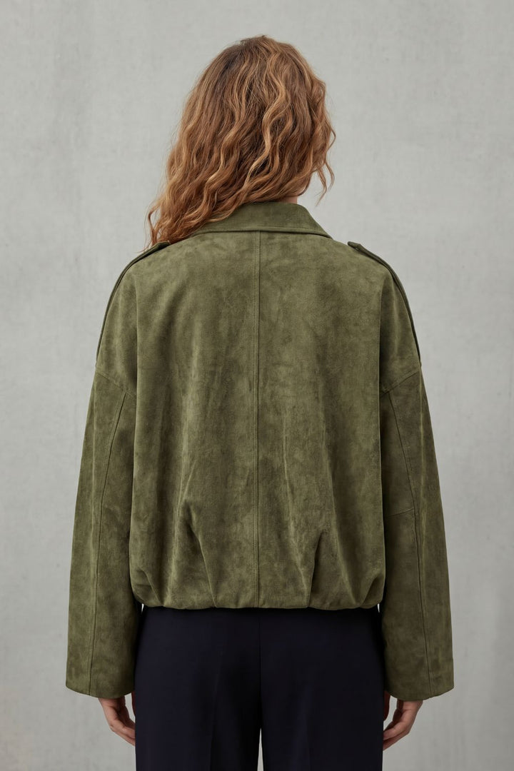 Women's Structured Suede Volume Bomber Jacket