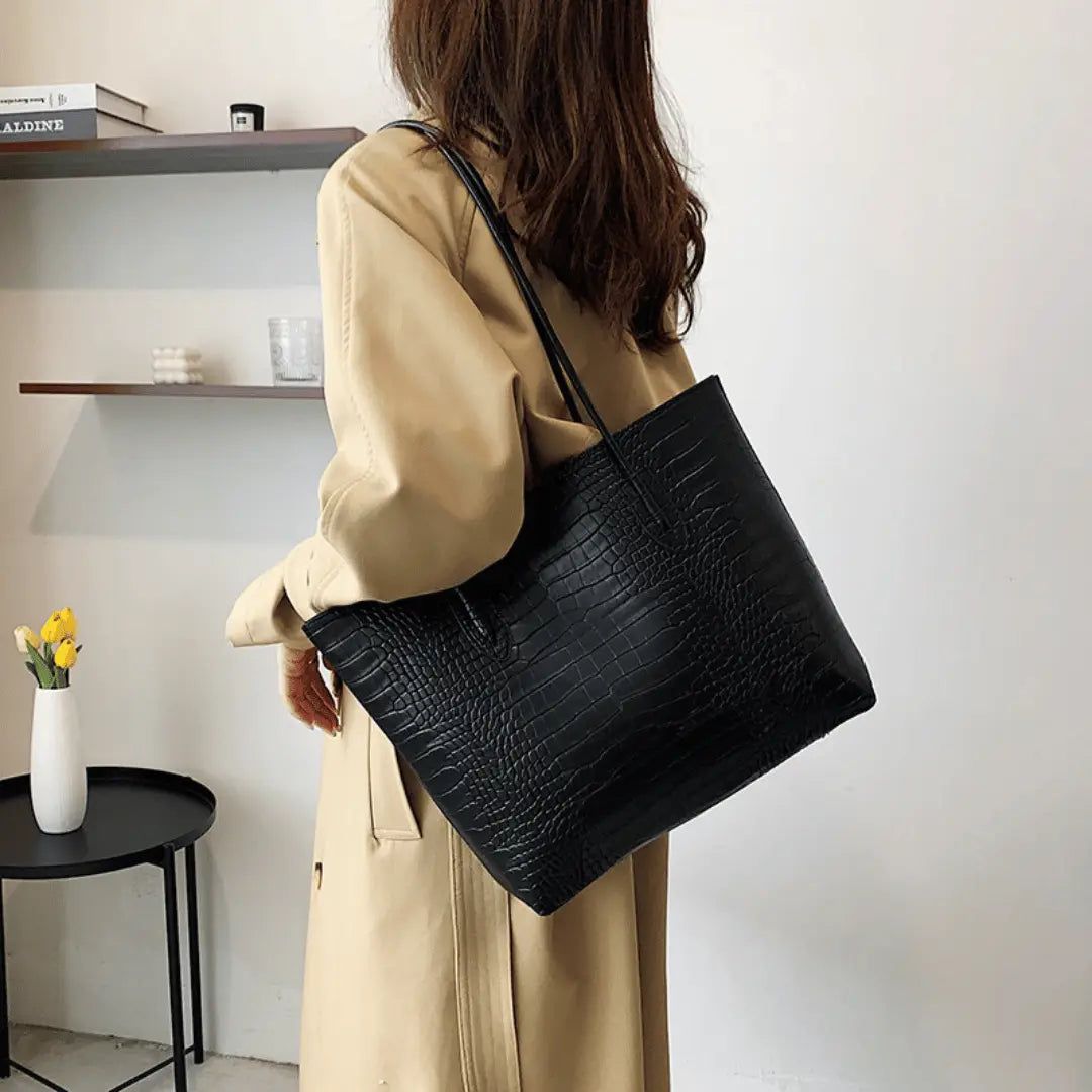 Aldene – Large Croc-Embossed Vegan Cowhide Tote Bag