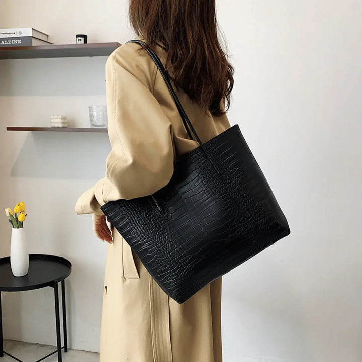 Aldene – Large Croc-Embossed Vegan Cowhide Tote Bag