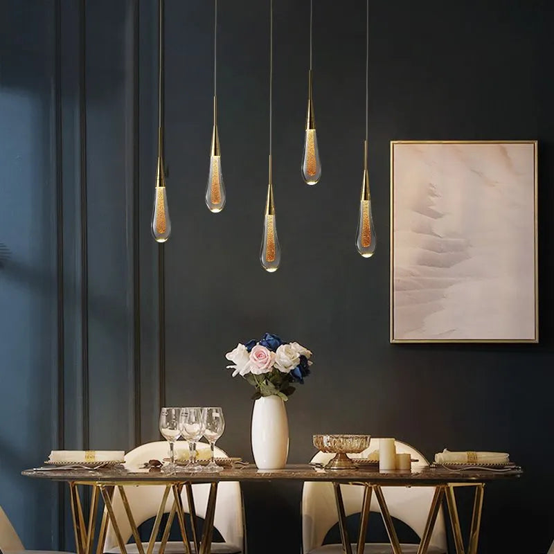 Droplet-Shaped Gold Pendant Light
