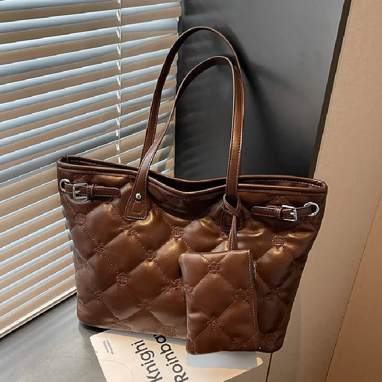 Loria – Quilted Tote Bag with Pouch, Large Shoulder Bag