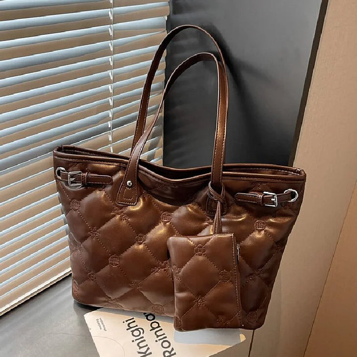 Loria – Quilted Tote Bag with Pouch, Large Shoulder Bag