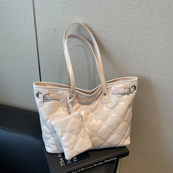 Loria – Quilted Tote Bag with Pouch, Large Shoulder Bag