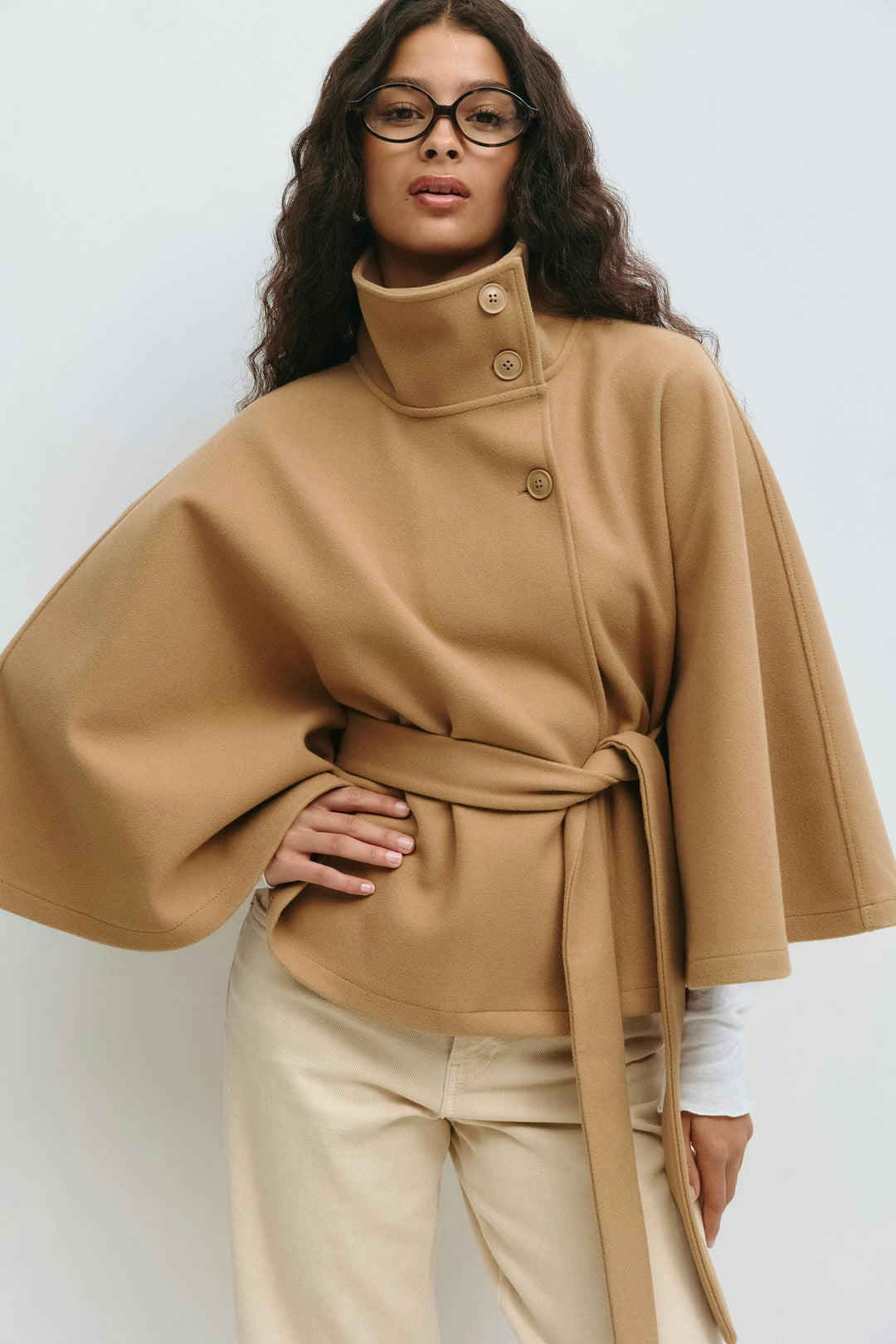 Cape Jas Dames Regular Fit High Collar Bow Belt Winter