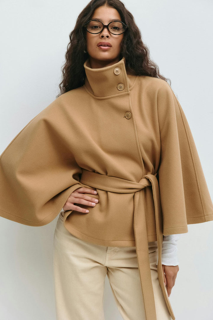 Cape Jas Dames Regular Fit High Collar Bow Belt Winter