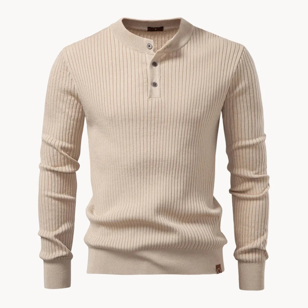 Men's Sweater with Round Neck and Button Closure for Daily Use