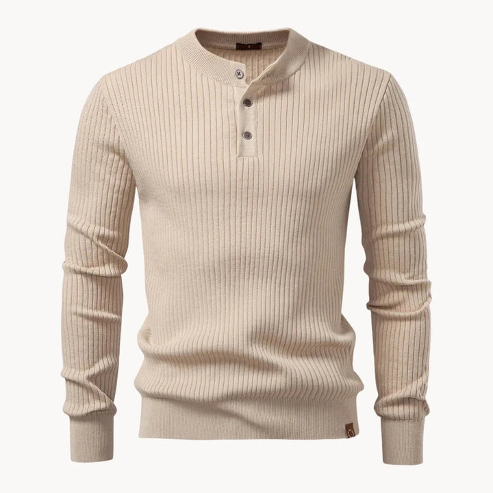 Men's Sweater with Round Neck and Button Closure for Daily Use