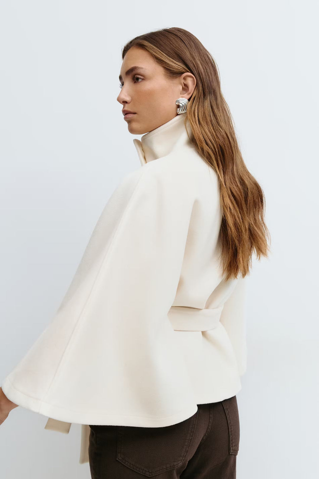 Cape Jas Dames Regular Fit High Collar Bow Belt Winter