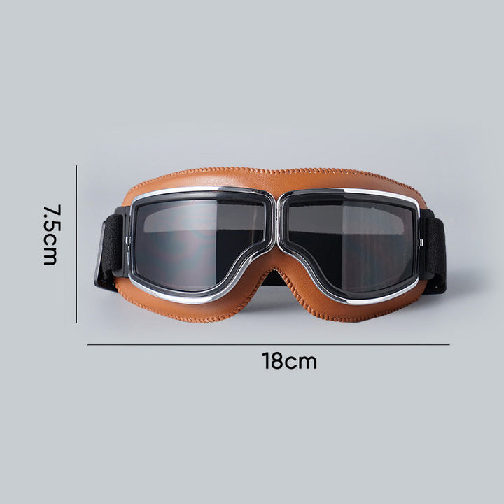 Classic Leather Aviator Goggles - Vintage Motorcycle Style with UV Protection