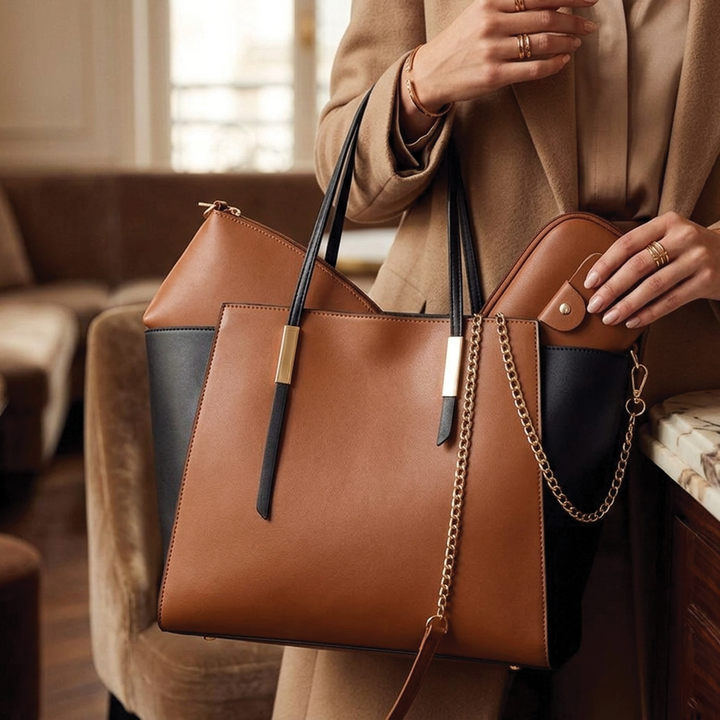 Harlow – 4-Piece Vegan Leather Tote Bag Set, Work Bag