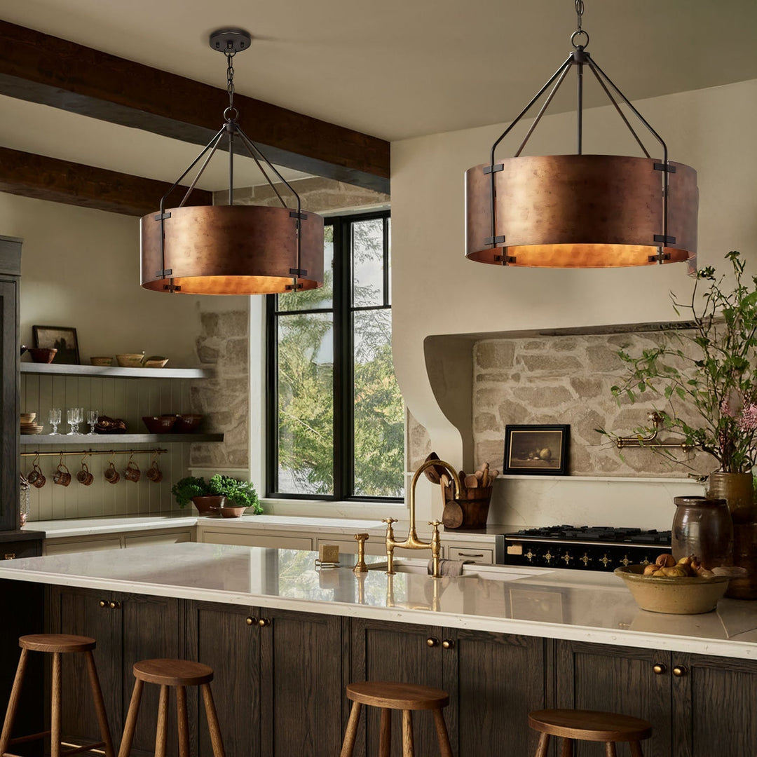 Rustic Bronze Industrial Drum Shade Pendant Light