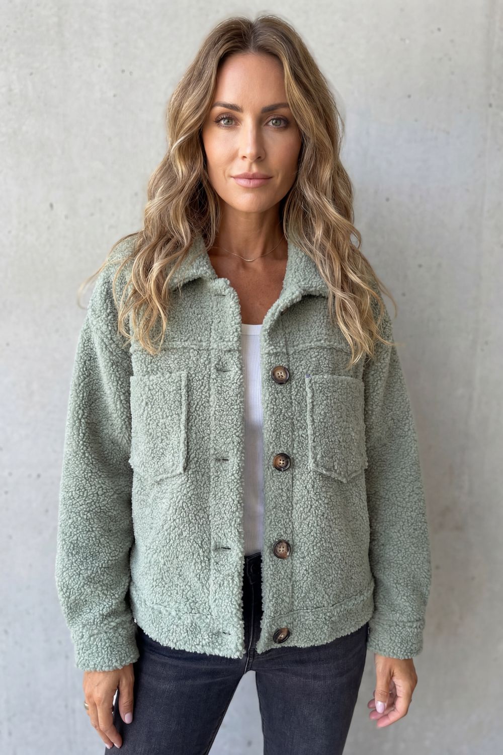 Women's Textured Fleece Button-Up Jacket – Warm & Comfortable Layering Piece