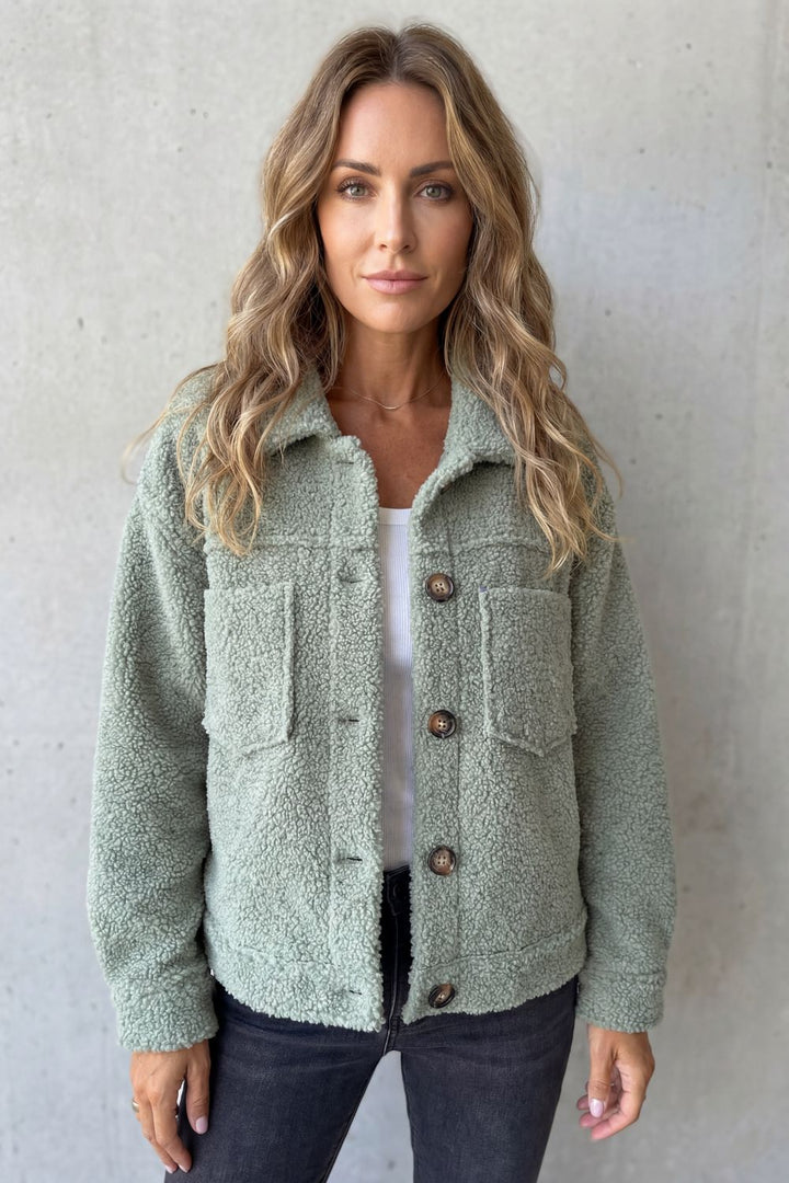 Women's Textured Fleece Button-Up Jacket – Warm & Comfortable Layering Piece