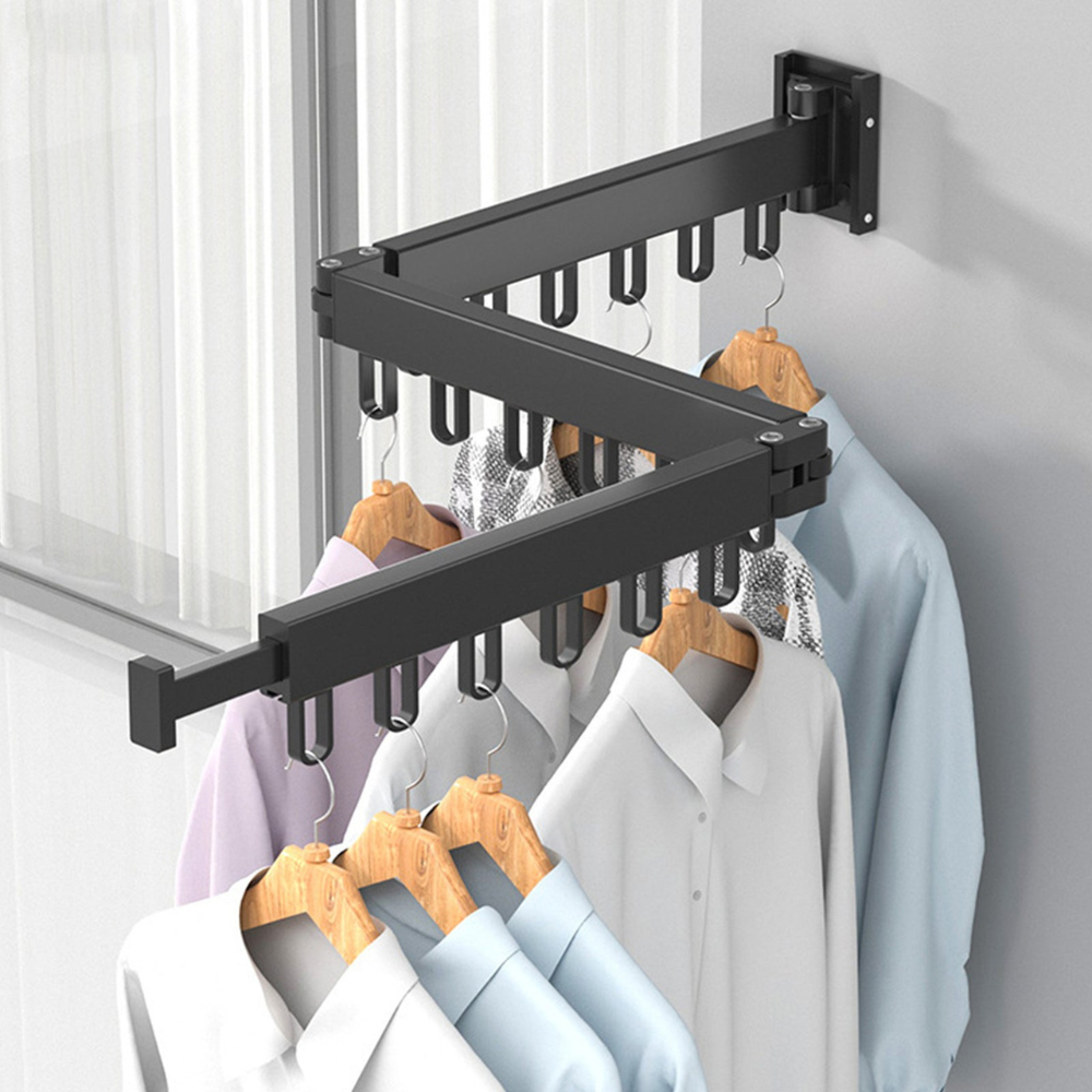 Wall-Mounted Tri-Fold Aluminum Clothes Drying Rack with Telescopic Extension