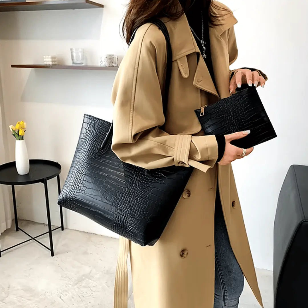 Aldene – Large Croc-Embossed Vegan Cowhide Tote Bag