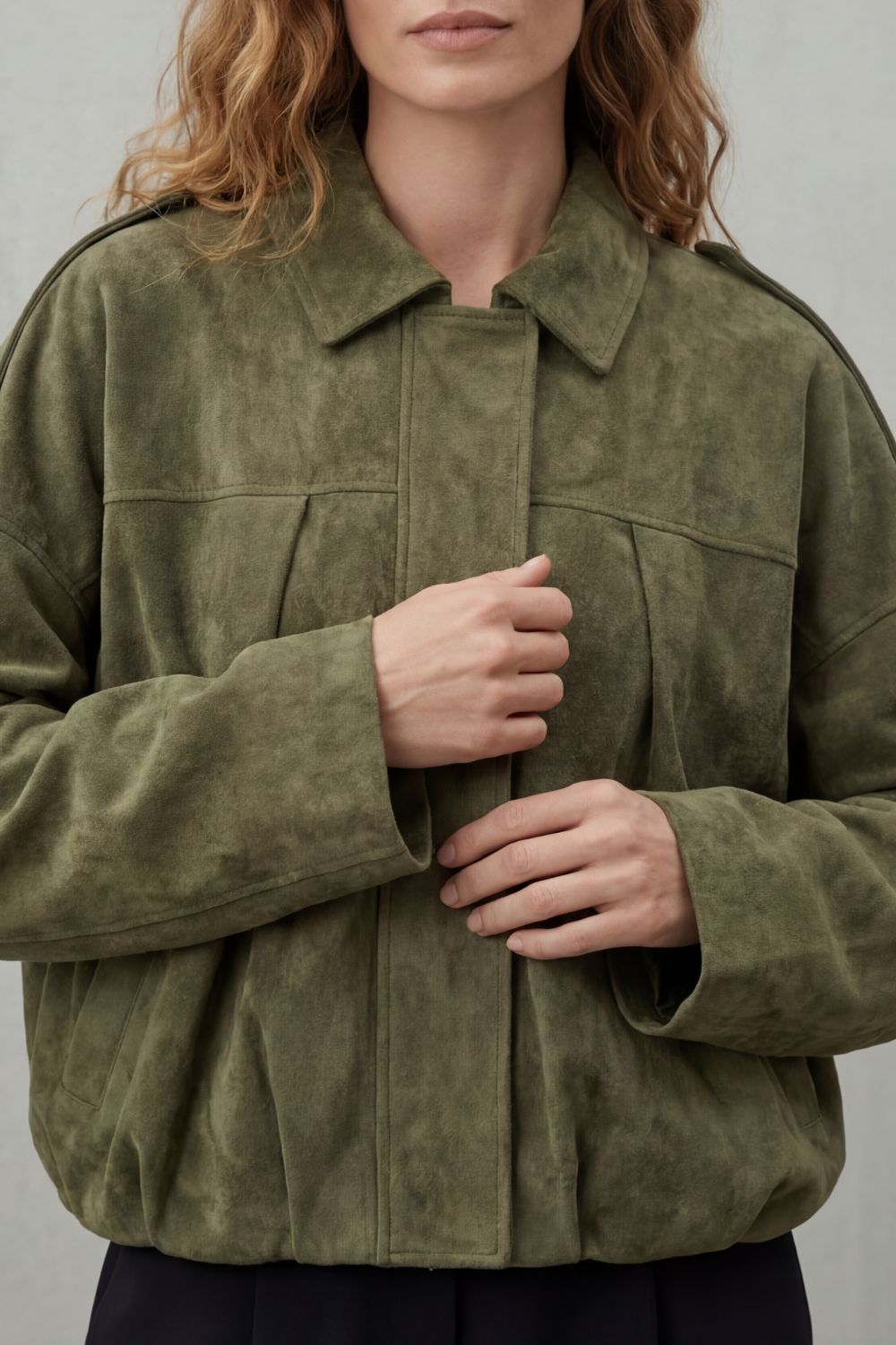 Women's Structured Suede Volume Bomber Jacket