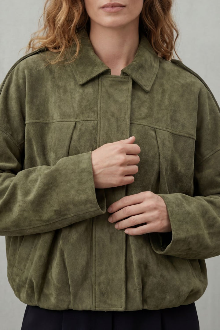 Women's Structured Suede Volume Bomber Jacket