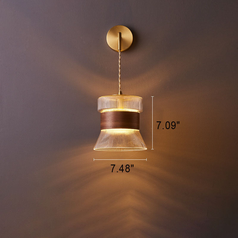 Traditional Japanese Walnut Glass Copper Cylinder 1-Light Wall Lamp