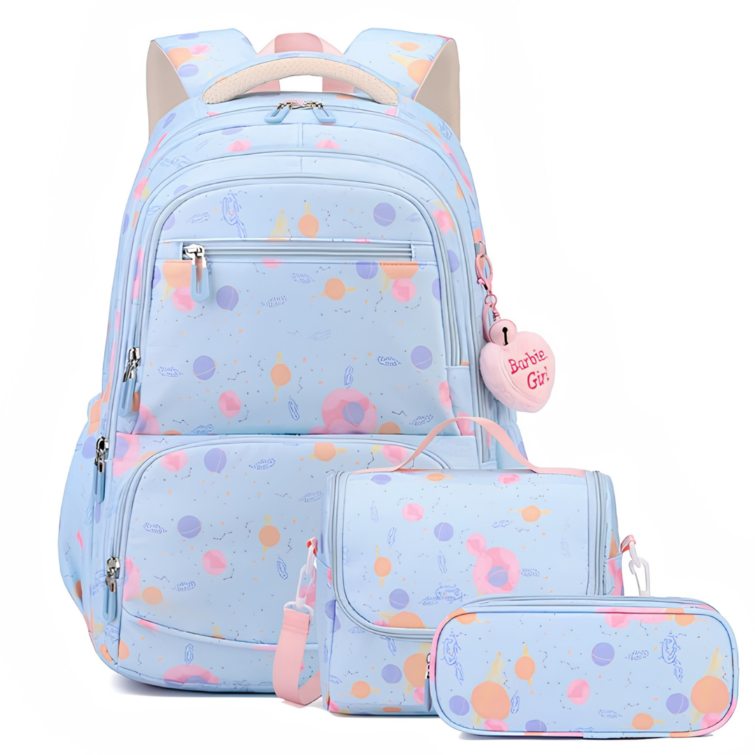 Campus Companion Three-Piece Backpack Set with Cartoon Print