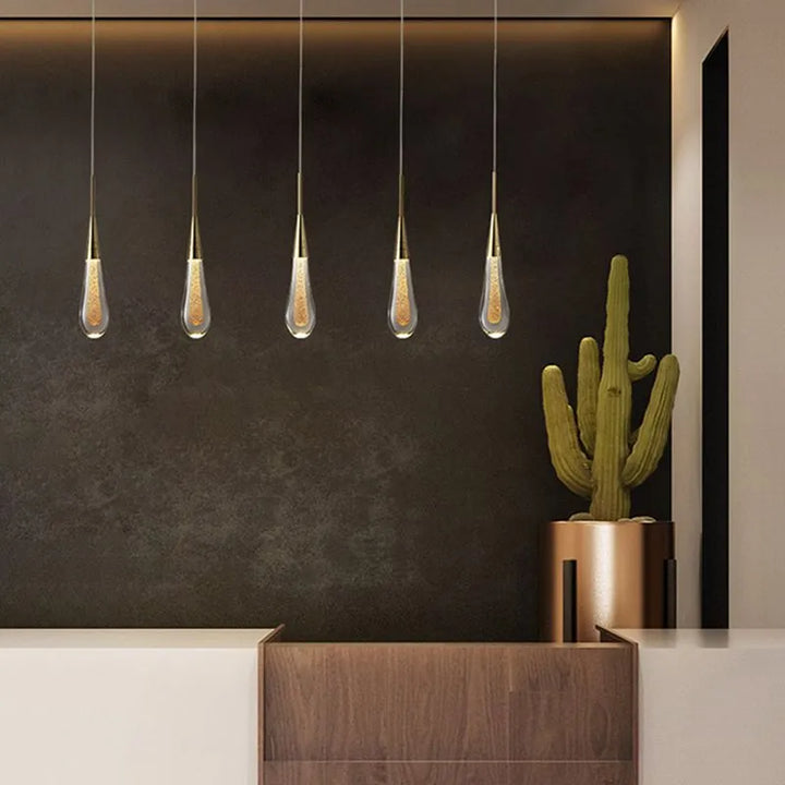 Droplet-Shaped Gold Pendant Light