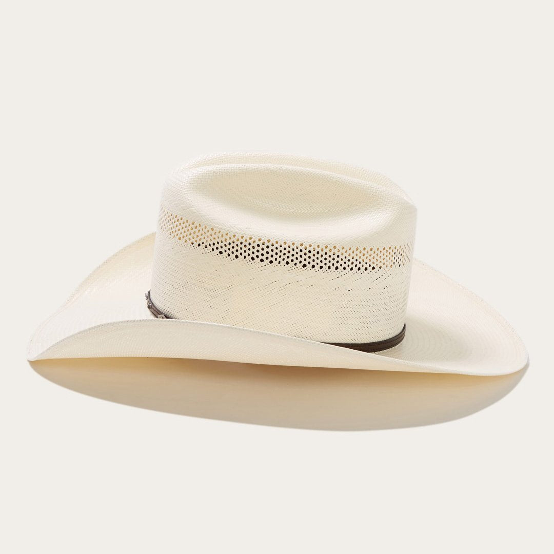 Premium Ventilated Straw Cowboy Hat with Leather Band and Silver Accents