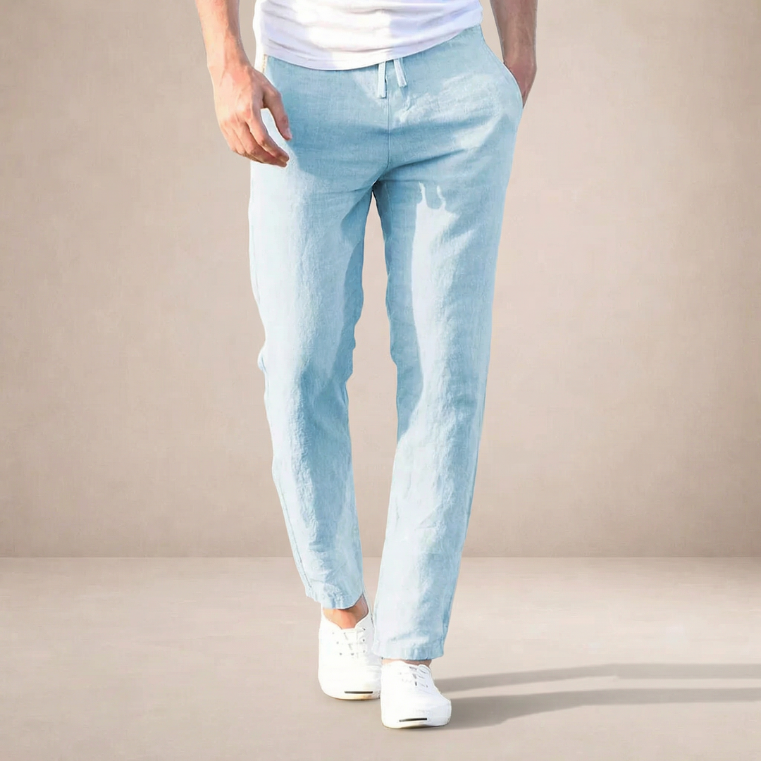 Linen Summer Pants Men Regular Fit Breathable Material Elastic Waist
